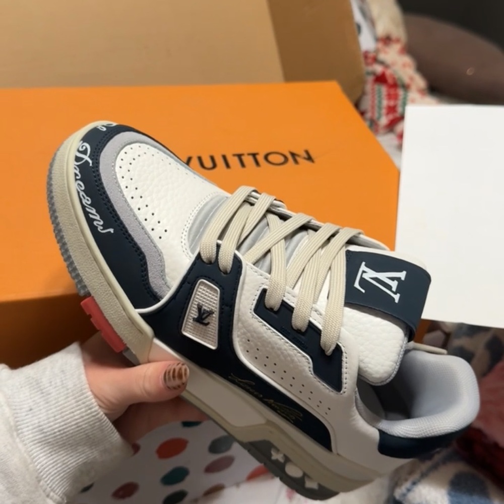 Louis Vuitton White and Blue Sneakers